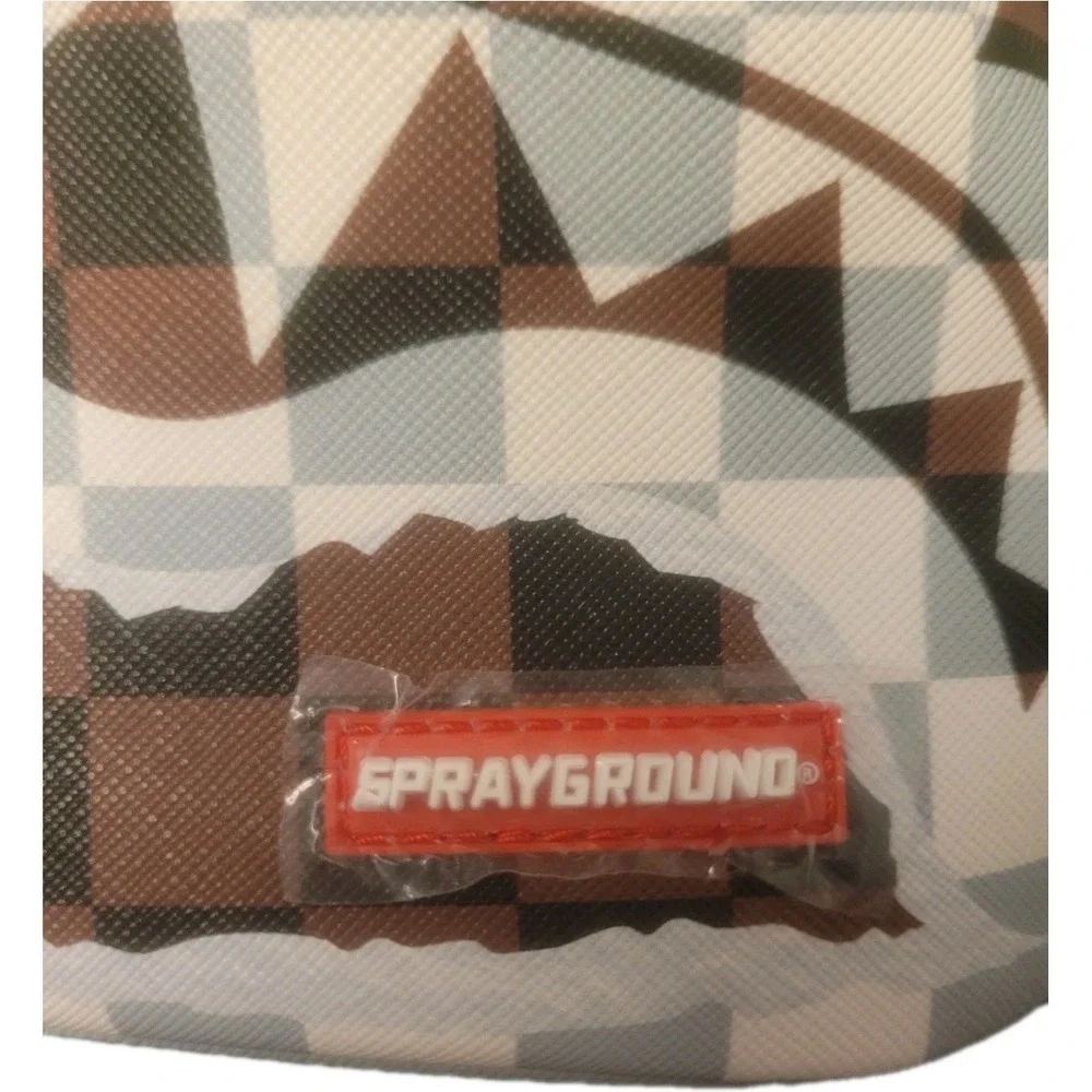 NWT Sprayground Shark Legacy Check Savage Mini/Small Backpack Gray/White/Br/BLK